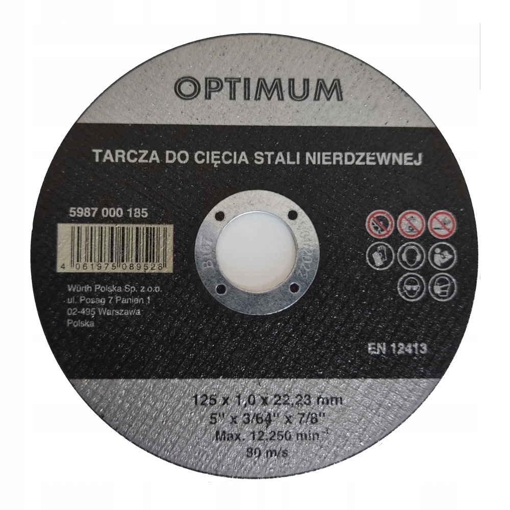 WURTH NIEMIECKA JAKOŚĆ  Tarcza tnąca METAL STAL 125 1.0 22.23 MM