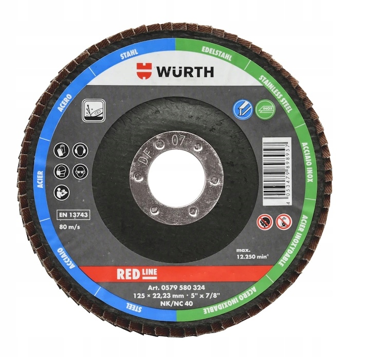 WURTH NIEMIECKA JAKOŚĆ  Tarcza ścierna LAMELOWA LAMELKA P40 125mm 22,2 STAL NIERDZEWNA